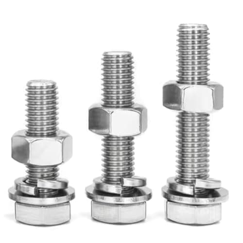 Image of MultiScrew M16 (16mm) x 60mm Hex Set Screw Bolts, Full Hexagon Nut, Form A Washer and Spring Washer. Grade 8.8 High Tensile Strength Steel Zinc Plated (Pack of 4)