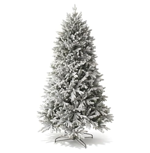 Image of 7FT Frosted Snow Flocked Green Oregon Pine 899 Tips Bushy Artificial Christmas Tree Holiday Luxurious Home Xmas Festive Decorations