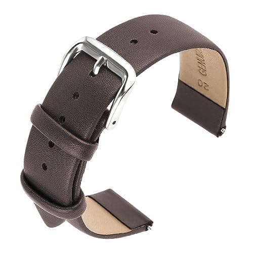 Image of Cobee Leather Watch Straps, Soft Calfskin Leather Watch Band Quick Release Leather Replacement Watchband for Men Women Universal Watches Bracelet Stainless Steel Clasp Buckle(Dark Brown, 20mm)