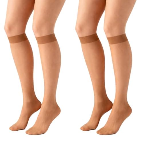 Image of SENTELEGRI 2 Pairs Women’s Knee High Socks Africana – Sheer Nude Pop Socks, Soft Breathable Nylon, Pressure-Free Comfort Band, Everyday Lightweight Hosiery – One Size (Dark Beige)