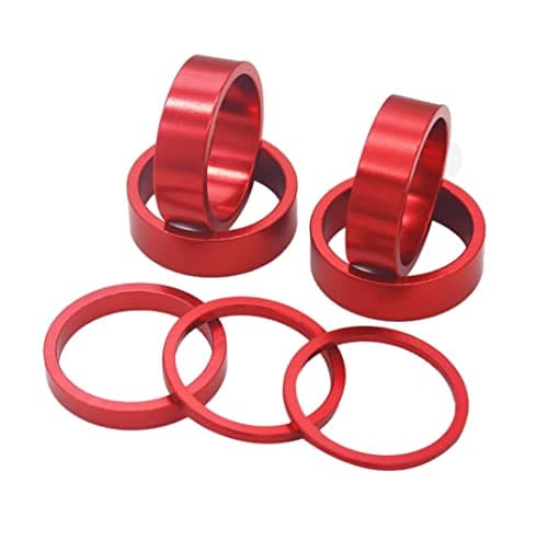 Image of PLATT 7PCS Bike Headset Spacer 1 1/8" Aluminium Alloy MTB Road Bike Stem Headset Spacer 2/3/5 /10mm (Black) (Red 7PCS)