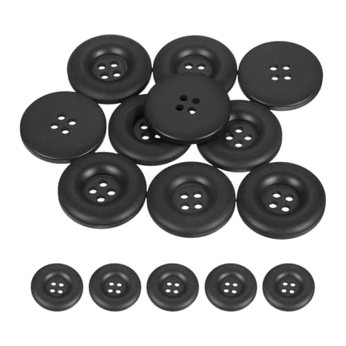 Image of sourcing map 10pcs Sewing Button 28mm (1-1/8 Inch) 4 Holes Resin Thickened Round Crafting Replacement Buttons for Clothing DIY Crafts Decoration, Black