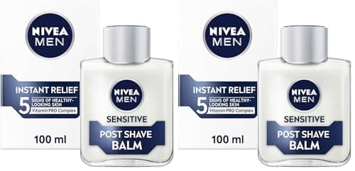 Image of NIVEA MEN Sensitive Post Shave Balm (100ml), 0% Alcohol with Chamomile and Vitamin E, Relieves Skin from 5 Signs of Irritation, Men's Skin Care and Shaving Essentials (Pack of 2)