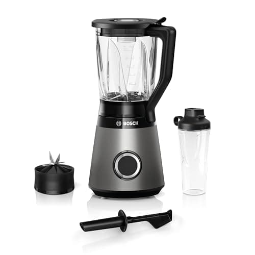 Image of Bosch VitaPower 4 Series MMB6174S Blender with Premium Stainless Steel Blenders, 1.5 Litre Glass Container, 0.6 Litre Takeaway Bottle, Dishwasher Safe Parts, 30,000