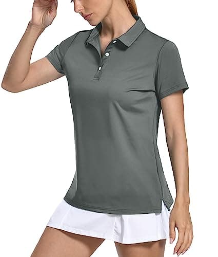 Image of KEFITEVD Women's Golf Polo Shirts Short Sleeve Tennis Top Lightweight Quick Dry Running Polo Shirt,Dark Grey,XL