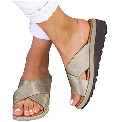 Image of KUIH Women's Orthopedic Sandals, Arch Support Wedge Sandals, Open Toe, Water Resistant, Brown, Size 8 UK
