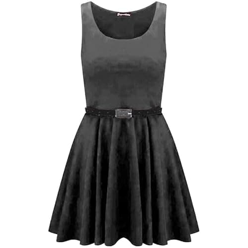 Image of Prime fashions- Plain Skater Frill Round Collar Dress for Women- Sleeveless – Casual - Short- Modern Fashion- Without Belt – S-M- Black