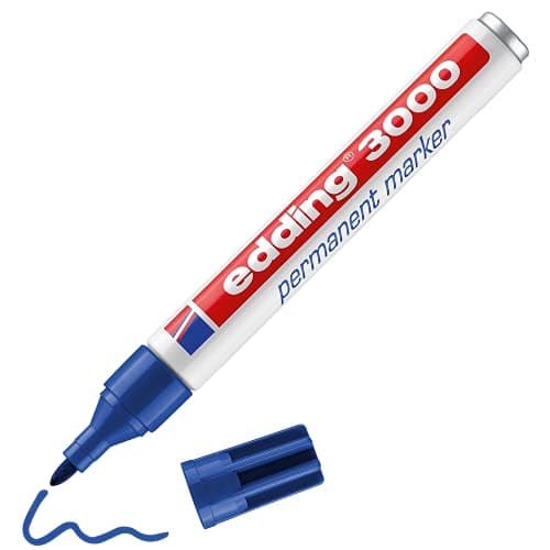 Image of edding 3000 permanent marker - blue - 1 marker pen - round nib 1.5-3 mm - quick-drying permanent markers - waterproof, smudge-proof - for cardboard, plastic, wood, metal, fabric - marker pens