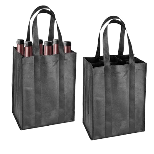 Image of INBOLM Bottle Carrier,2PCS Wine Bottle Bag for 6 Bottles, Reusable Compartment Wine Bottle Holder Bag with Carry Handle for Storing Carrying Wine Beer Champagne(31 X 25 X 18cm)