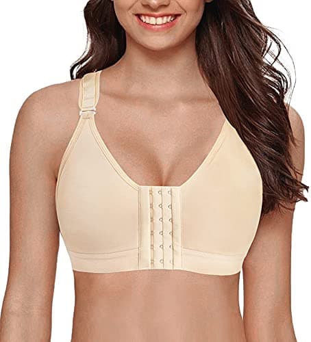 Image of YIANNA Post Surgery Bra Front Fastening Sports Bras Post Surgical Mastectomy Bralettes for Women Beige, 128 Size M