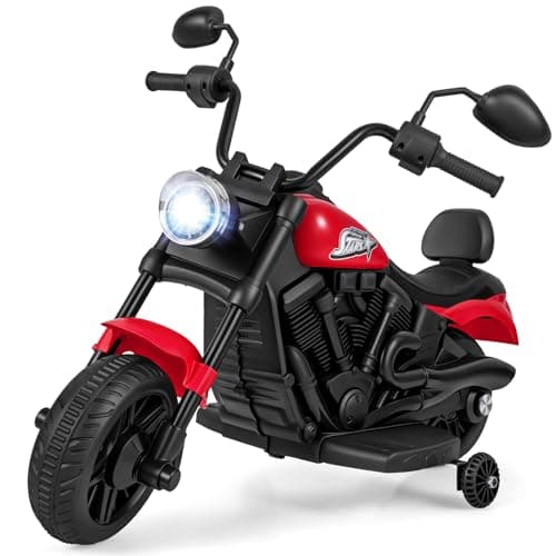 Image of COSTWAY 6V Kids Motorbike, Electric Ride on Motorcycle with Headlight, Music, Training Wheels, Battery Powered Vehicle Toy for 3+ Years Old Boys Girls (Red)