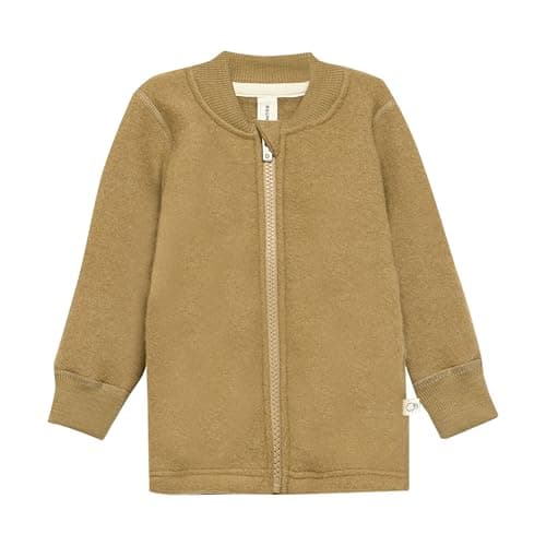 Image of DILLING Jacket in Organic Merino Wool Fleece for Babies - Desert Grass 6-9M