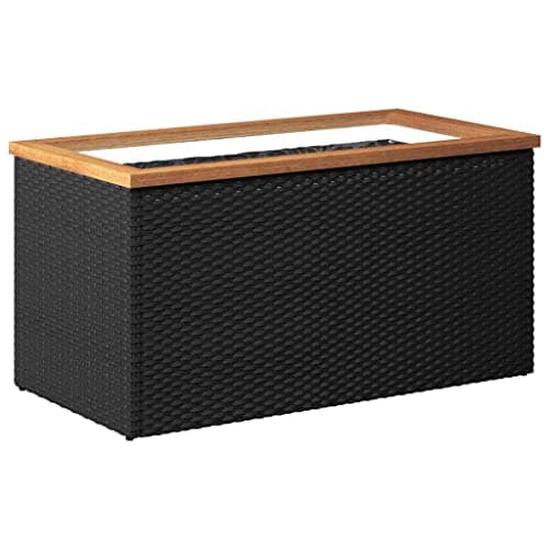 Image of vidaXL Black Poly Rattan Raised Bed Pot - Weather-Resistant Rectangular Planter for Garden/Patio/Balcony with Steel Frame, Inner Bag, 80x40x40cm