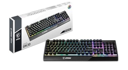 Image of MSI Vigor GK30 RGB Gaming Keyboard, 6-Zone RGB Lighting, Water Repellent & Splash-Proof, Mechanical-Like Plunger Switches, Black