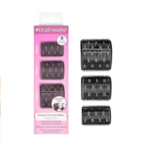 Image of Brushworks Ceramic Thermal Hair Rollers – 9 Pack Assorted Sizes (60mm, 48mm, 35mm), Small, Medium & Large Heat Retaining Rollers for Voluminous, Bouncy, Long-Lasting Curls and Waves