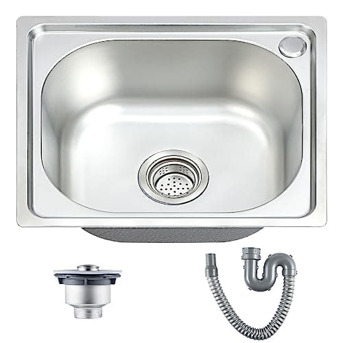 Image of Trintion Kitchen Sink 42x37x18.5CM Single Bowl Sink Inset Steel Stainless Hand Drainer with Drain Fittings and Overflow for Utility Rooms Kitchens Bars Pubs