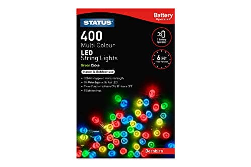 Image of Status Dornbirn String Lights | 400 LED Multi Colour Light Chain with 6 Hour Timer | 32.3 Meter Cable Length (0.4m to First Light) | Indoor & Outdoor Party Lights Battery Operated | DORNBIRN400BTMC6