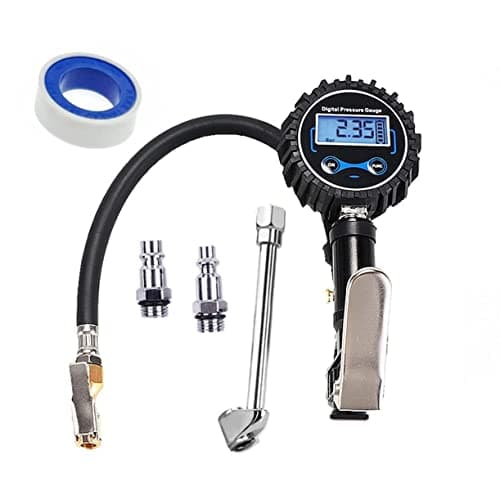 Image of JZK Digital Tire Pressure Gauge with LCD Display, car Tire Pressure Tester 200PSI with Rubber Hose and Quick Connect Coupler, air compressor tyre inflator attachment