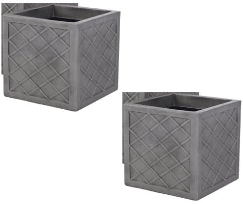 Image of 2 x Strata Lazio 32cm Square Plastic Planter Plant Pot Lattice Slate Grey Colour