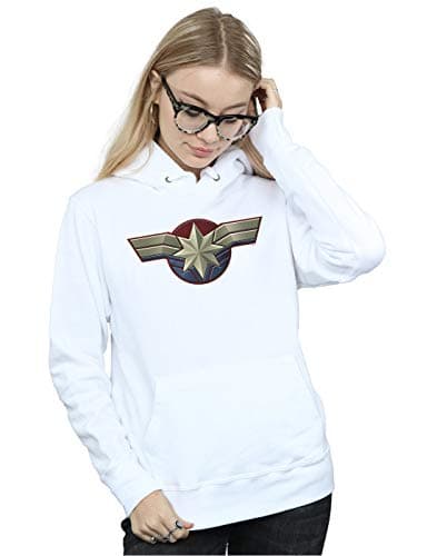 Image of Marvel Women's Captain Marvel Chest Emblem Hoodie White Medium