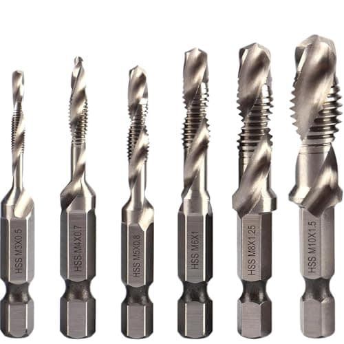 Image of HSS Combination Drill and Tap Set, M3 M4 M5 M6 M8 M10 Metric Thread Screw Taps Tool with 1/4" Hex Shank for Screw Tapping in Steel(Cranberry 6 PCS)