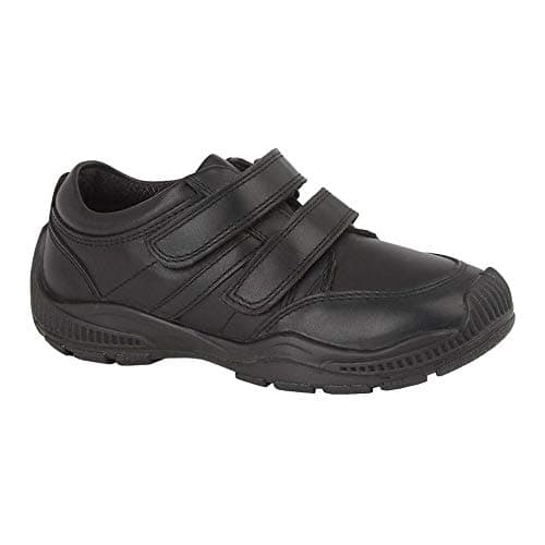 Image of Roamers Boys Twin Touch Fastening Leather Shoe with Toe Guard (3 UK) (Black)