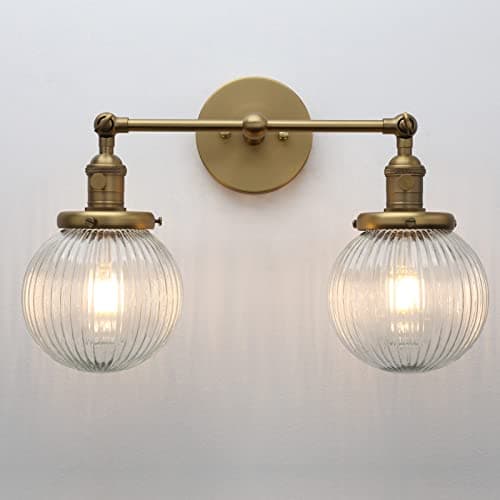 Image of Yosoan Industrial Glass Ribbed 2-Lights Wall Sconces, Modern Wall Light with Globe Lampshade,Switched Bedside Wall Light for Bedroom, Kitchen, Living Room (Antique)