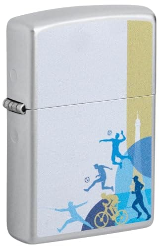 Image of Zippo Windproof Lighter, Sports Players, Satin Chrome, Colour Image, Refillable, Reusable, Windproof Design, Gift Box, Made in USA