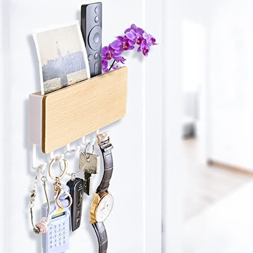 Image of Echehi 5 Hooks Key Holder, Easy to Install Wall Mounted Key Hooks, Small Coat Rack, Letter Rack, Suitable for Entry Areas and Behind Doors. White