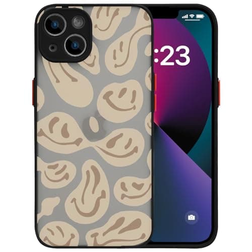 Image of MAYCARI Aesthetic Funny Face Matte Phone Case Designed for iPhone 7/8/SE 2020, Translucent Frosted Hard PC Back Soft TPU Bumper Anti-Scratch Ultra Slim Shockproof Case for Girls Boys Women Men(Black)