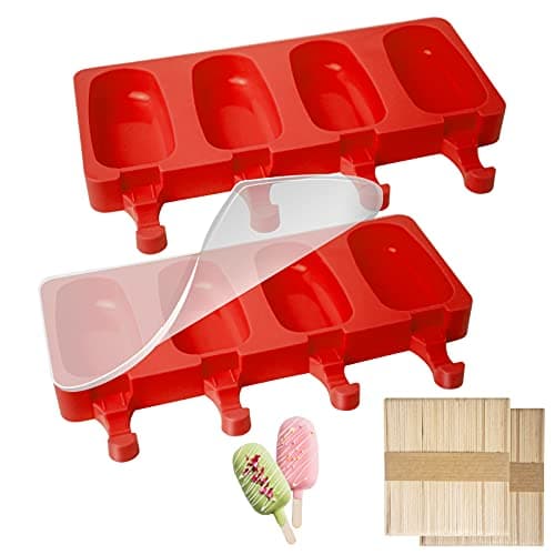 Image of 2Pcs Ice Lolly Moulds with Sticks, Non-Stick Cakesicle Moulds, Silicone Ice Popsicle Mould with Lid, 100 Sticks and 50 Popsicle Bags for DIY Ice Cream, BPA-Free