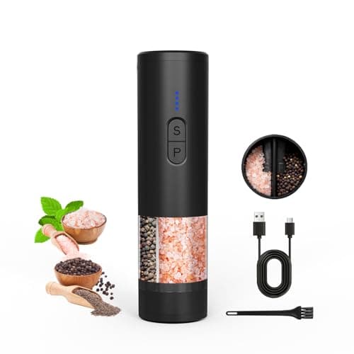 Image of Electric Salt and Pepper Grinder Set, 2 in 1 USB Rechargeable Automatic Salt & Pepper Shakers Mill Refillable Adjustable Coarseness with LED Light
