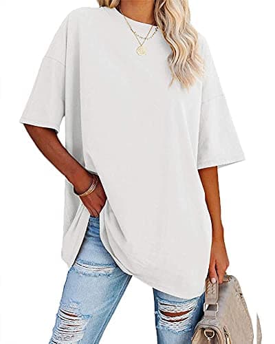 Image of Ebifin Women's Oversize T-Shirt Crew Neck Short Sleeve Shirts Casual Loose Basic Tops Summer Tee Shirt, White, XXL