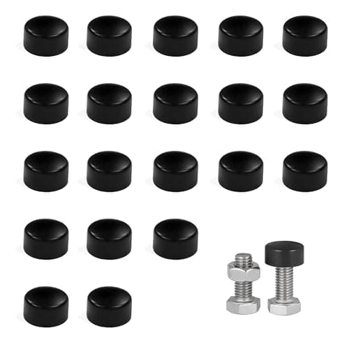 Image of 20PCS M8 Flat Round Black Screw Caps, Decorative Plastic Caps for Screws and Nut End Covers, Multi-Purpose Screw Covers for Hex Bolts, Universal Hex Nut Covers for Furniture and DIY Projects