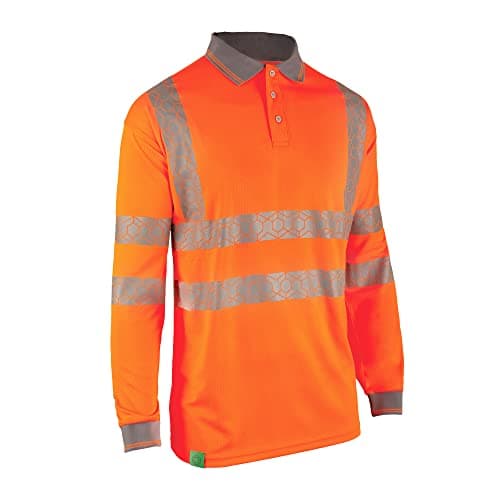 Image of Beeswift Envirowear Orange Hi-Vis Long Sleeve Polo Unisex Reflective Sustainable Circular Process Safety PPE Workwear - Small