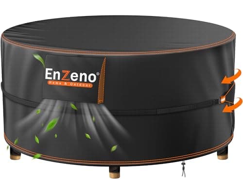 Image of Enzeno Garden Furniture Cover Round Waterproof, Garden Table Cover with Air Vent, Round Patio Table Covers 420D Oxford Cloth Patio Outdoor Covers Windproof(190x80cm)