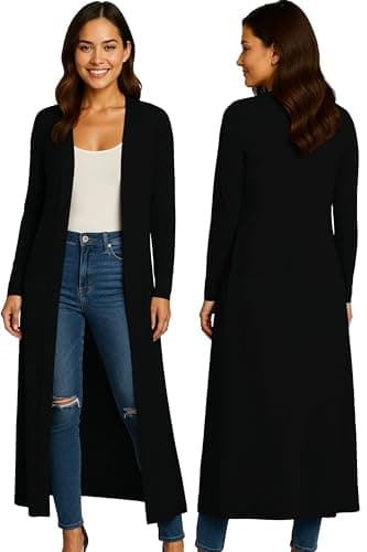 Image of Re Tech UK Ladies Womens Maxi Plus Size Long Cardigans for Women UK Collared Top Long Full Sleeve Floaty Women's Cardigans Coatigans Sizes 8-26 (Black - XXL)