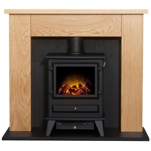 Image of Adam Chester Stove Fireplace in Oak& Black with Hudson Electric Stove in Black, 39 Inch