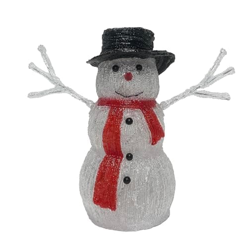 Image of Widdop Christmas LED Snowman 33cm – Light-Up Festive Snowman Decoration with Hat & Scarf – Illuminated Ornament for Indoor & Outdoor Christmas Displays