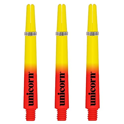 Image of Unicorn Dart Shafts | Gripper 3 Cosmos Pulsar | Durable Polycarbonate | Red and Yellow | Short 34.4mm | 3 Stems