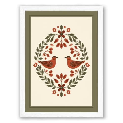 Image of Birds in Botanical Frame Vintage Framed Wall Art Print A2 (59.4×42cm) White, Wall Decor for Living Room, Bedroom, Office & Home, Ready to Hang, Art Gift
