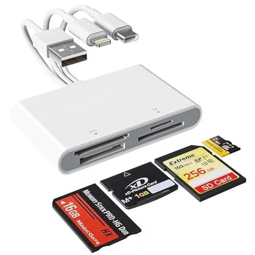 Image of Memory Stick Pro Duo Adapter -4-in-1 Lightning/USB-C/USB-A Multi Memory Card Reader for SD/Micro SD/MS/xD-Picture-Card, Memory Stick pro Duo Reader for i-Phone/Android/PC