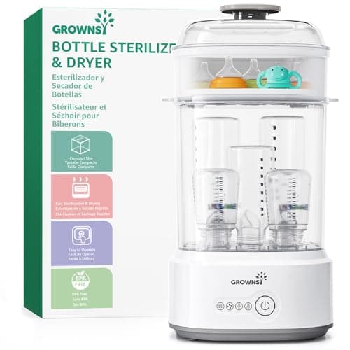 Image of Grownsy Electric Steam Baby Bottle Steriliser and Dryer, Removes 99.9% of Bacteria, Bottle Sterilizer for Baby Bottles, Pacifiers, Pump Parts and Feeding Accessories
