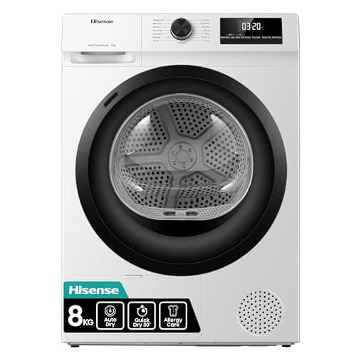 Image of Hisense DH1Q802BW2 60cm Freestanding 8 KG Heatpump Front Load Tumble Dryer, 16 Programmes, Auto Dry, Steam Refresh, Allergy Care - White