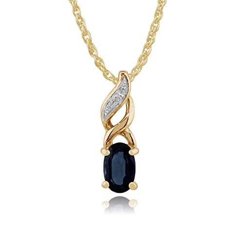 Image of Gemondo Women 375 Gold 9ct Yellow Gold Oval Sapphire Classic Pendant Necklace Blue With Diamond Accents 45cm