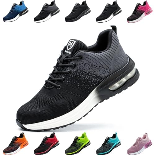 Image of Nasogetch Safety Trainers Steel Toe Cap Trainers Men Women Lightweight Breathable Safety Shoes Work Trainers with Cushioning Grey UK 10 Label Size 44