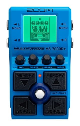 Image of ZOOM MS-70CDR+ MultiStomp guitar multi-effects pedal for reverb and modulation, 149 different effects, chorus, delay, reverb, phaser, flanger, tremolo, vibrato and many more, blue