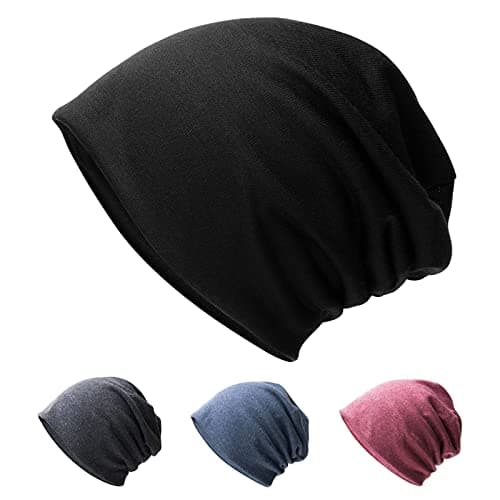 Image of Hurinan Unisex Slouch Beanie Hat Jersey Beanie Skull Cap Classic Baggy Hat Lightweight and Soft Knitted Cotton Hat Headwear for Men Women (Black)