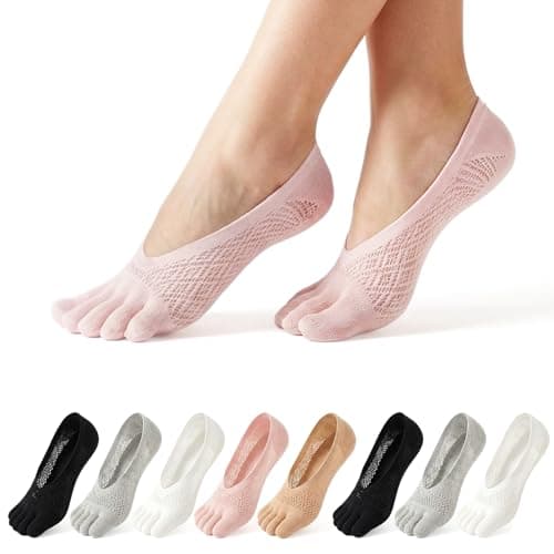 Image of Maxmoc 8 Pairs Toe Socks,No Show Socks Women,Breathable Sock With Toes,No Show Low Cut Liner with Gel Tab,Support Compression Sock