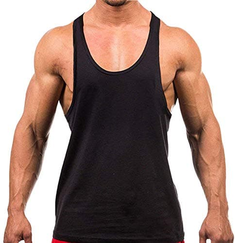Image of Men's Stringer Gym Tank Top Shirt Print Cotton Bodybuilding Sport Vest,Black M